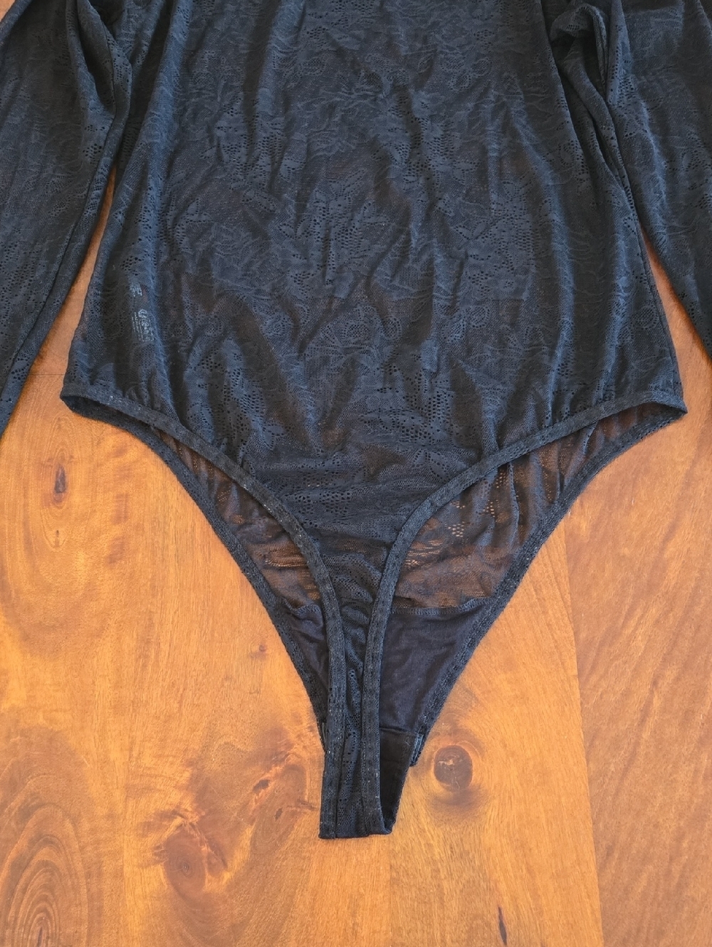 NWT Anthropologie Sheer Black Lace Long Sleeve Bodysuit Size Large - Picture 9 of 9